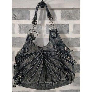 Piper & Blue Denim Hobo Purse Buckles Tote Shoulder Bag Hippie Stonewash Unique